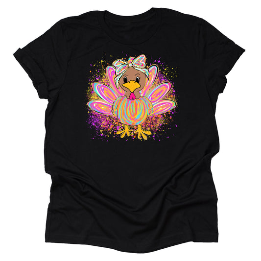 Colorful Girl Turkey, Thanksgiving Day T-Shirt, Short Sleeve Unisex Casual