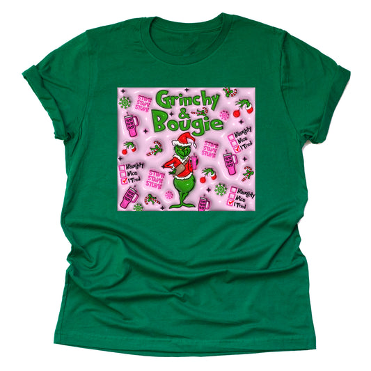 Grinch and Bougie Christmas Unisex Casual Short Sleeve Shirt