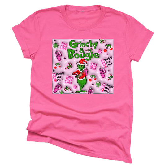 Grinch and Bougie Christmas Unisex Casual Short Sleeve Shirt