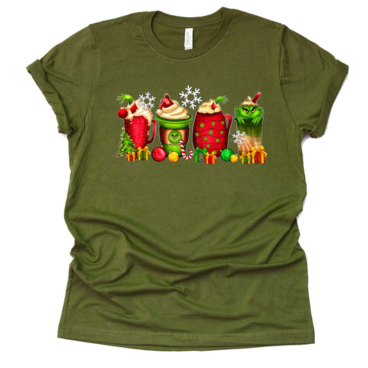 Grinch Latte Coffee Christmas Shirt Casual Short Sleeve