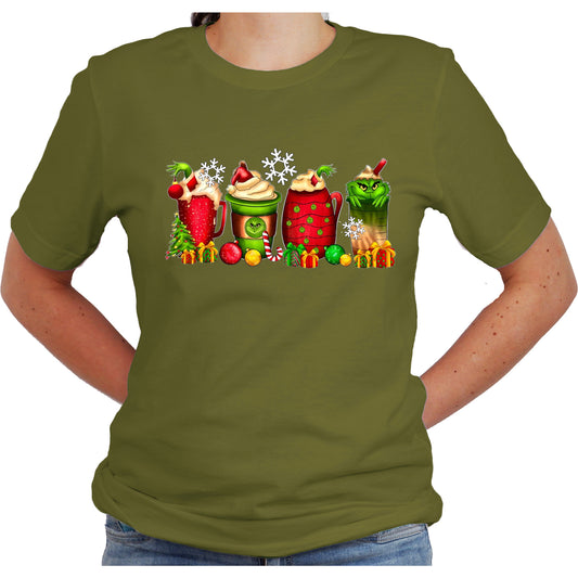 Grinch Latte Coffee Christmas Shirt Casual Short Sleeve