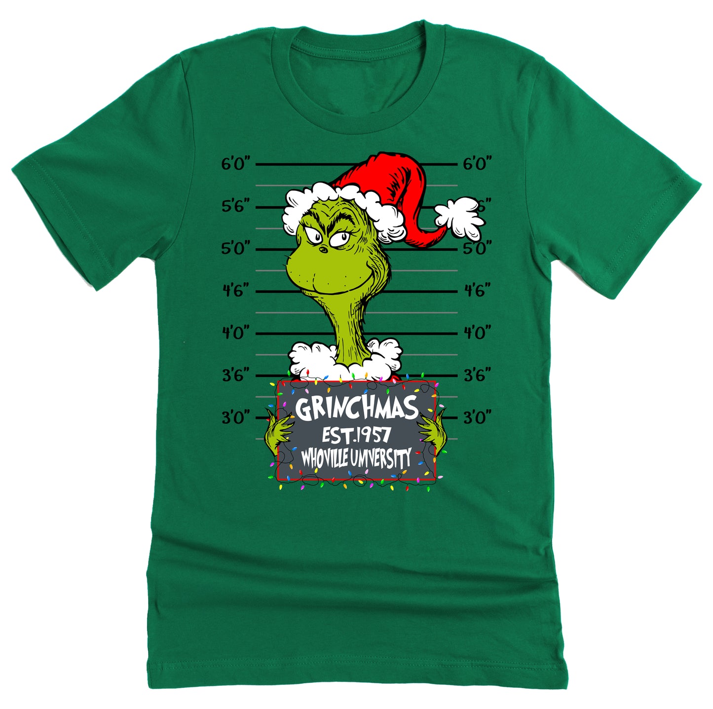 Grinchmas Mugshot 1957 Whoville University Christmas Unisex Casual Short Sleeve Shirt