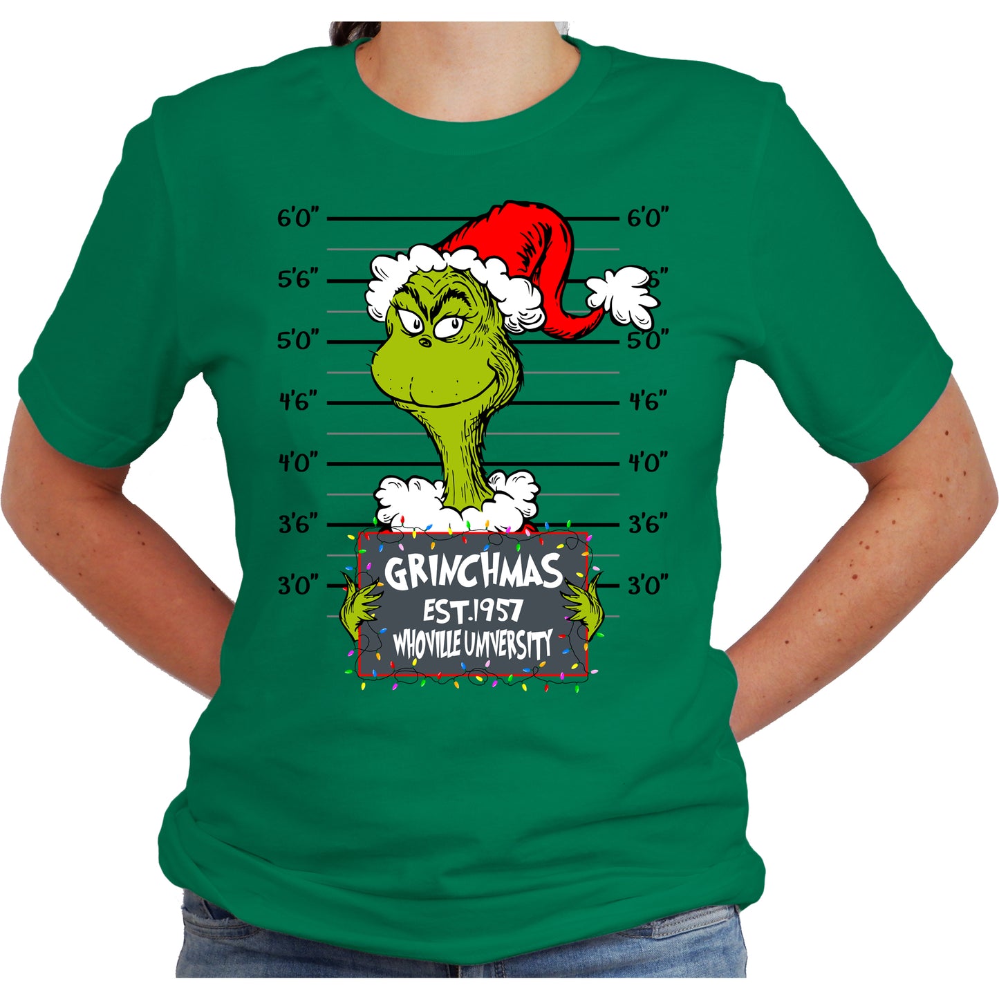 Grinchmas Mugshot 1957 Whoville University Christmas Unisex Casual Short Sleeve Shirt