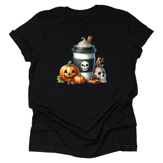Halloween Coffee Latte T-Shirt – Funny Spooky Pumpkin Latte Graphic Tee, Fall Coffee Lover Shirt, Cute Halloween Casual Unisex Top