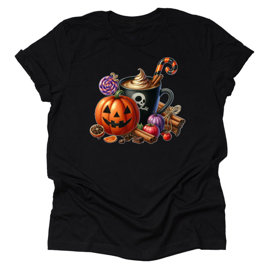 Halloween Coffee Latte T-Shirt – Funny Spooky Pumpkin Latte Graphic Tee, Fall Coffee Lover Shirt, Cute Halloween Casual Unisex Top
