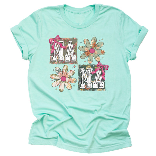 Floral Mama Shirt Mother's Day Flower Design Casual Short Sleeve Shirt