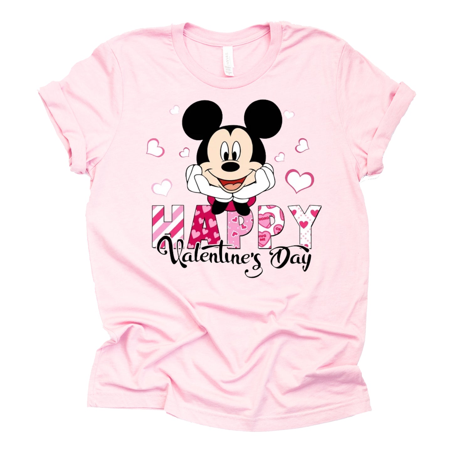 Mickey Happy Valentine's Day Graphic Design Casual Short Sleeve Shirt