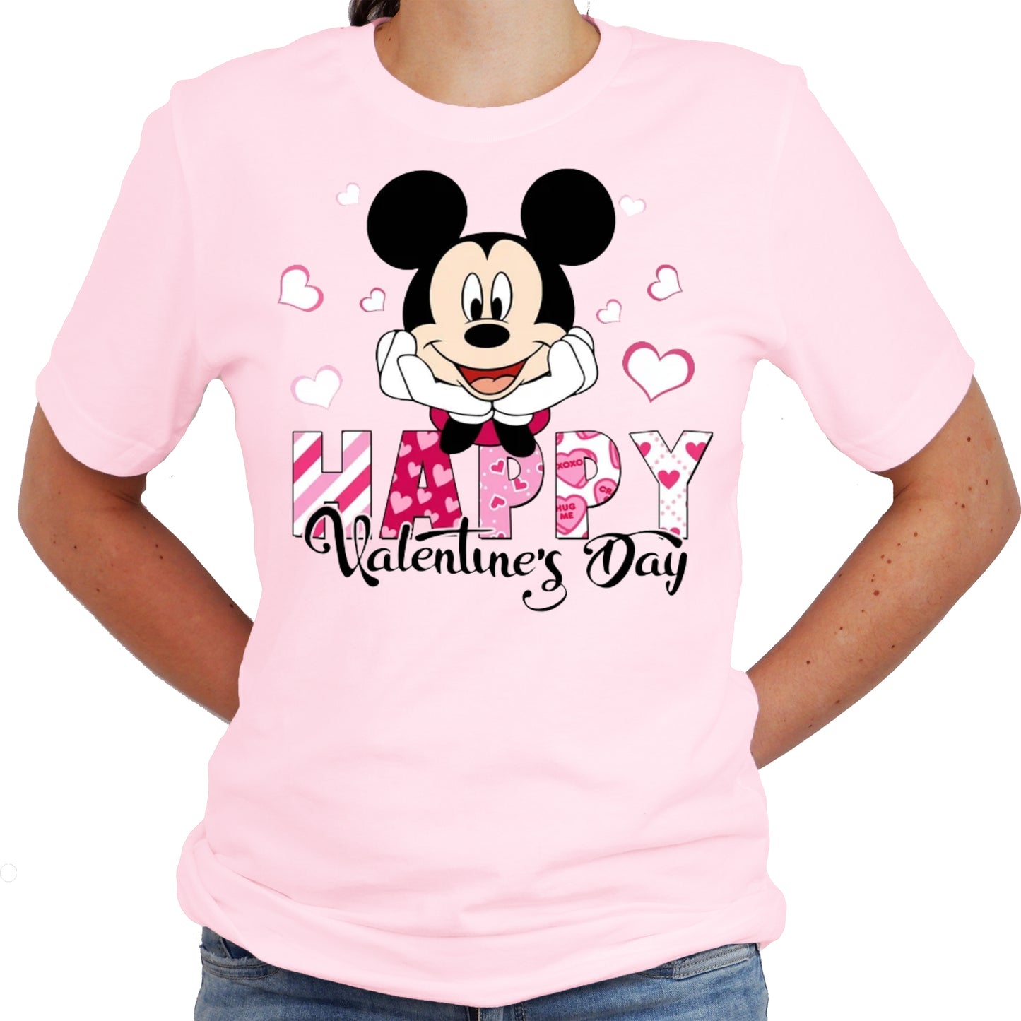 Mickey Happy Valentine's Day Graphic Design Casual Short Sleeve Shirt