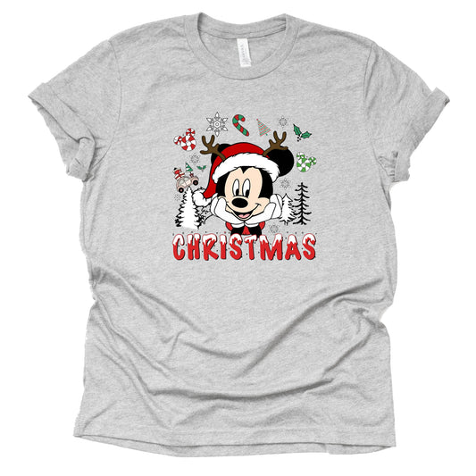 Disney Mickey Merry Christmas Graphic Design Casual Short Sleeve Shirt