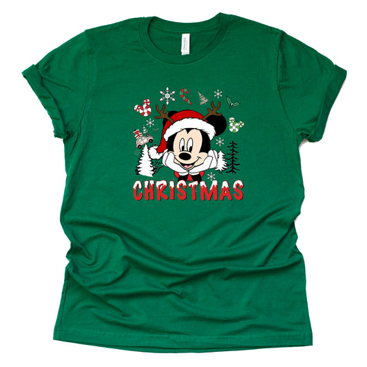 Disney Mickey Merry Christmas Graphic Design Casual Short Sleeve Shirt