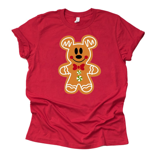 Mickey Gingerbread Christmas Graphic Design Casual Short Sleeve Shirt