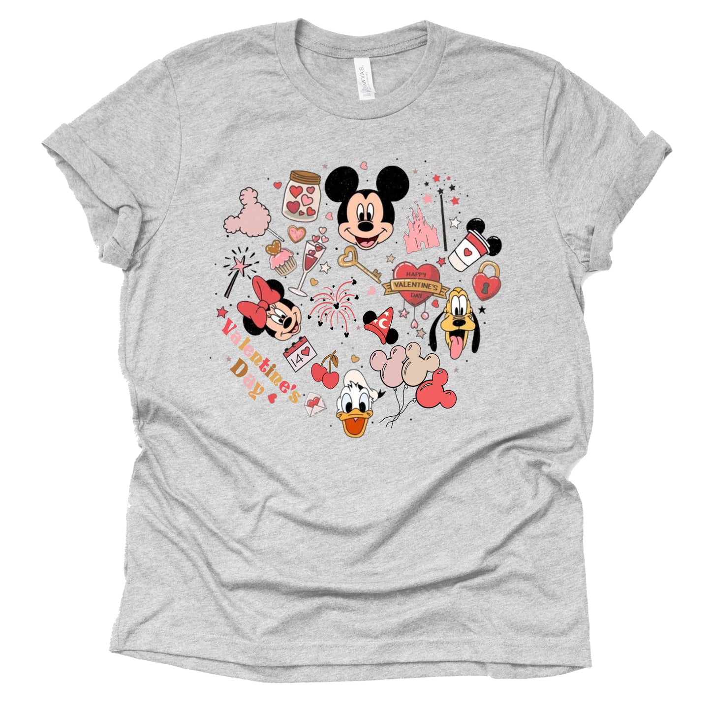 Mickey Minnie Valentine Graphic Design Casual Short Sleeve Shirt