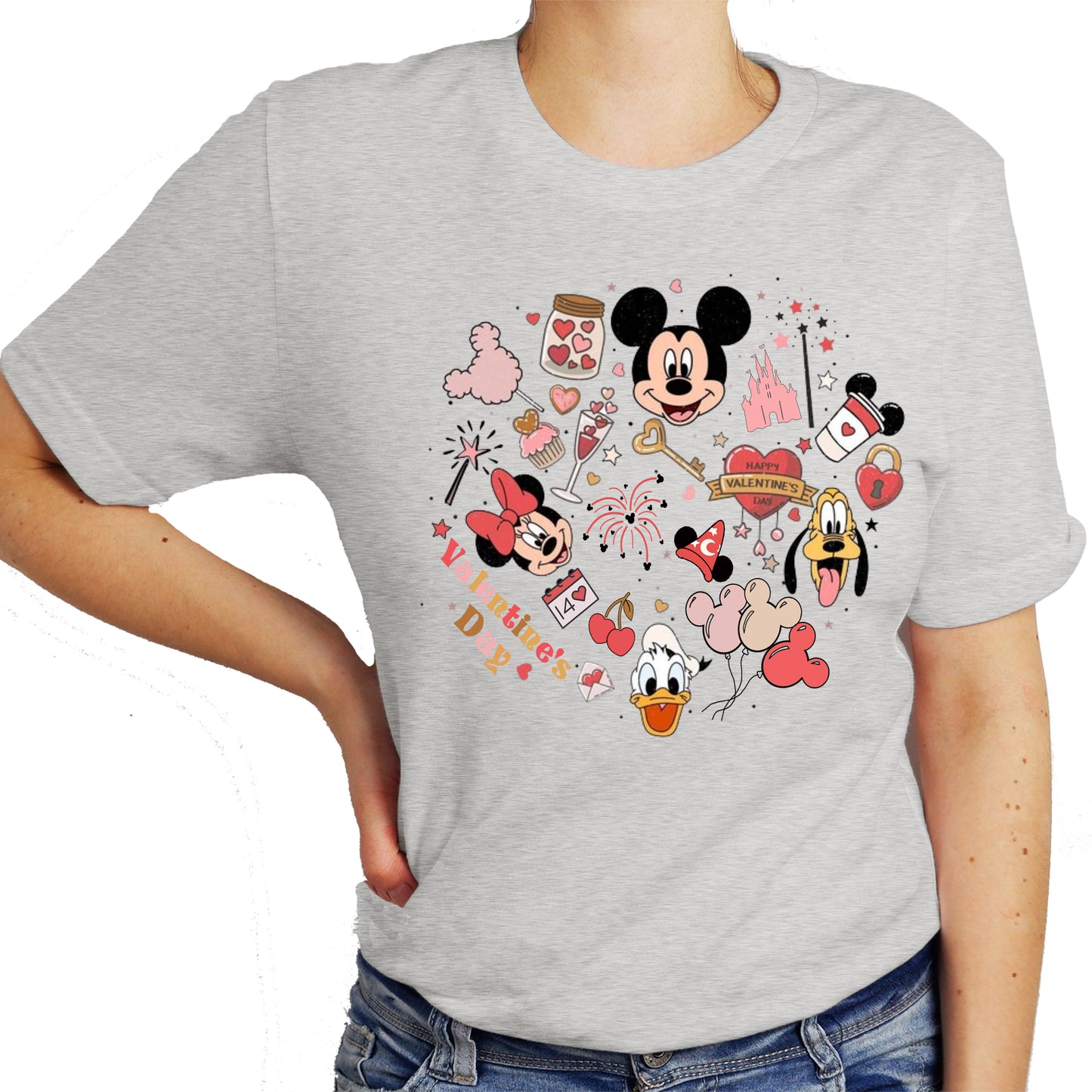 Mickey Minnie Valentine Graphic Design Casual Short Sleeve Shirt