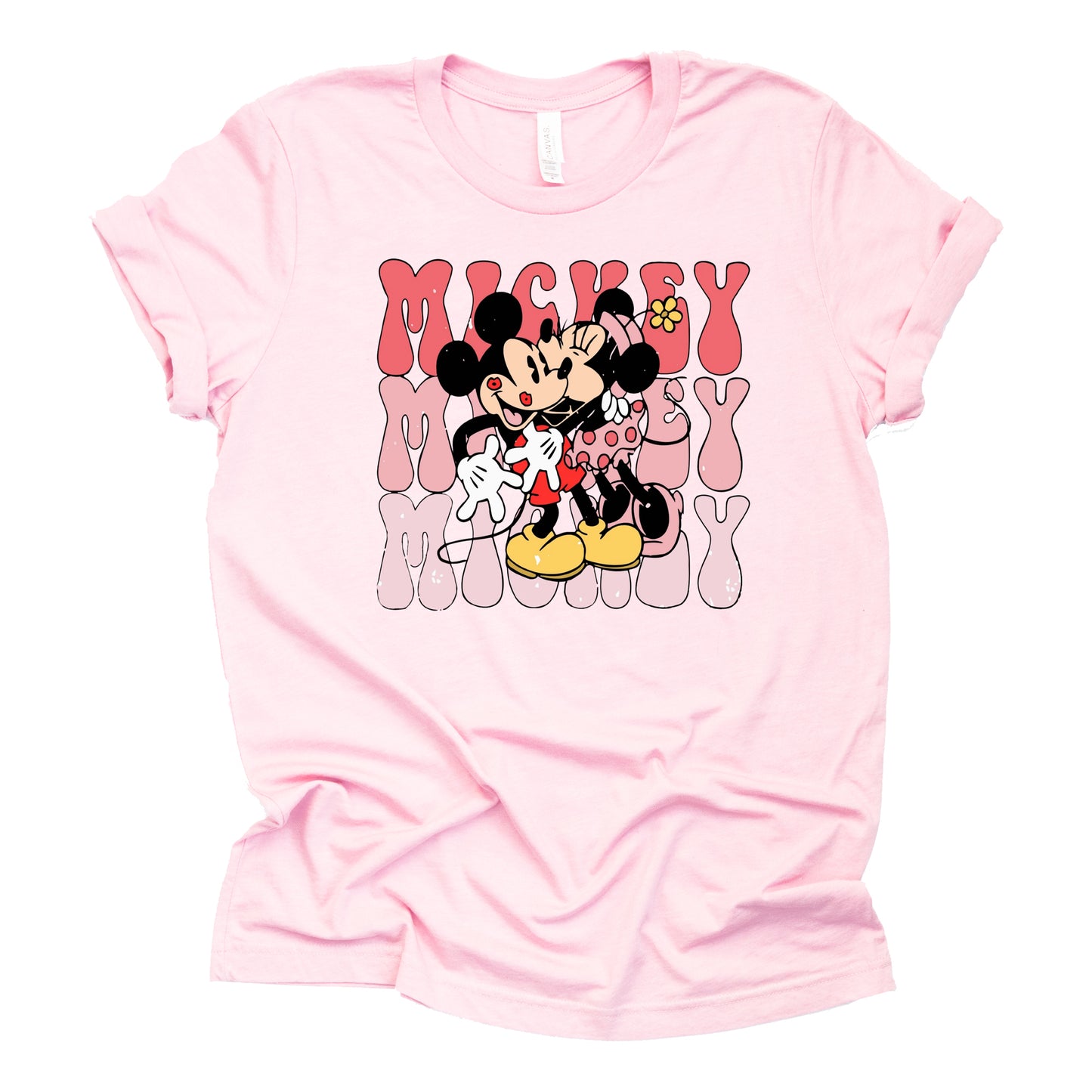 Mickey Minnie Valentine Graphic Design Casual Short Sleeve Shirt