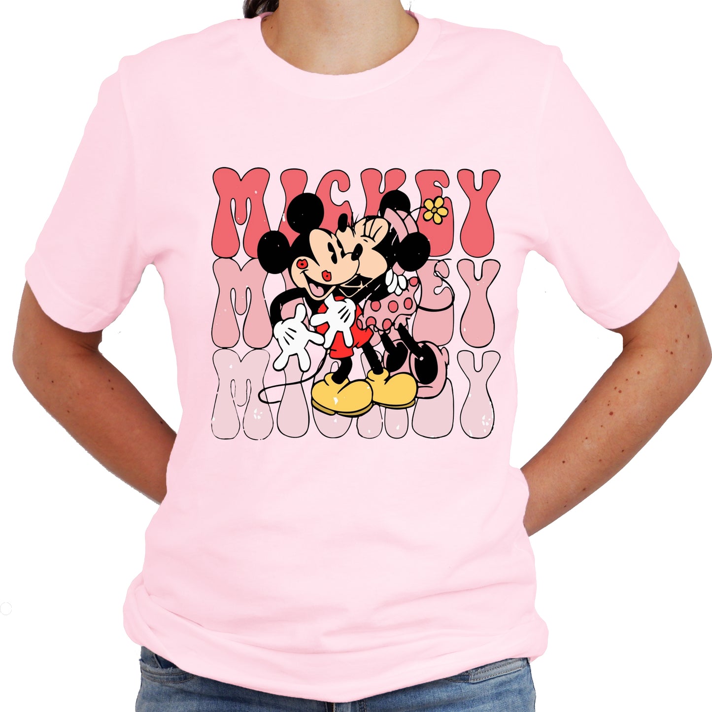 Mickey Minnie Valentine Graphic Design Casual Short Sleeve Shirt