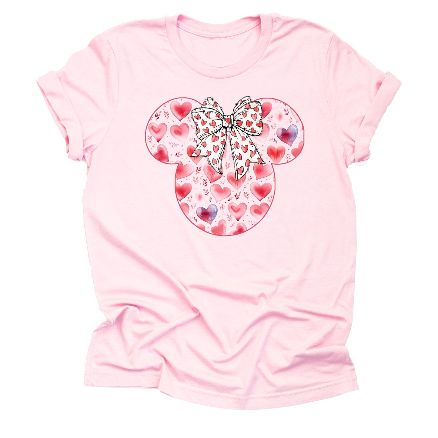 Minnie Valentine's Red hearts Big Bow Shirt, Valentine Shirt Unisex Short Sleeve Shirt