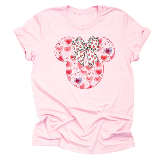 Minnie Valentine's Red hearts Big Bow Shirt, Valentine Shirt Unisex Short Sleeve Shirt