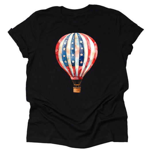 Patriotic Hot Air Balloon American Flag Casual Short Sleeve Unisex T-Shirt