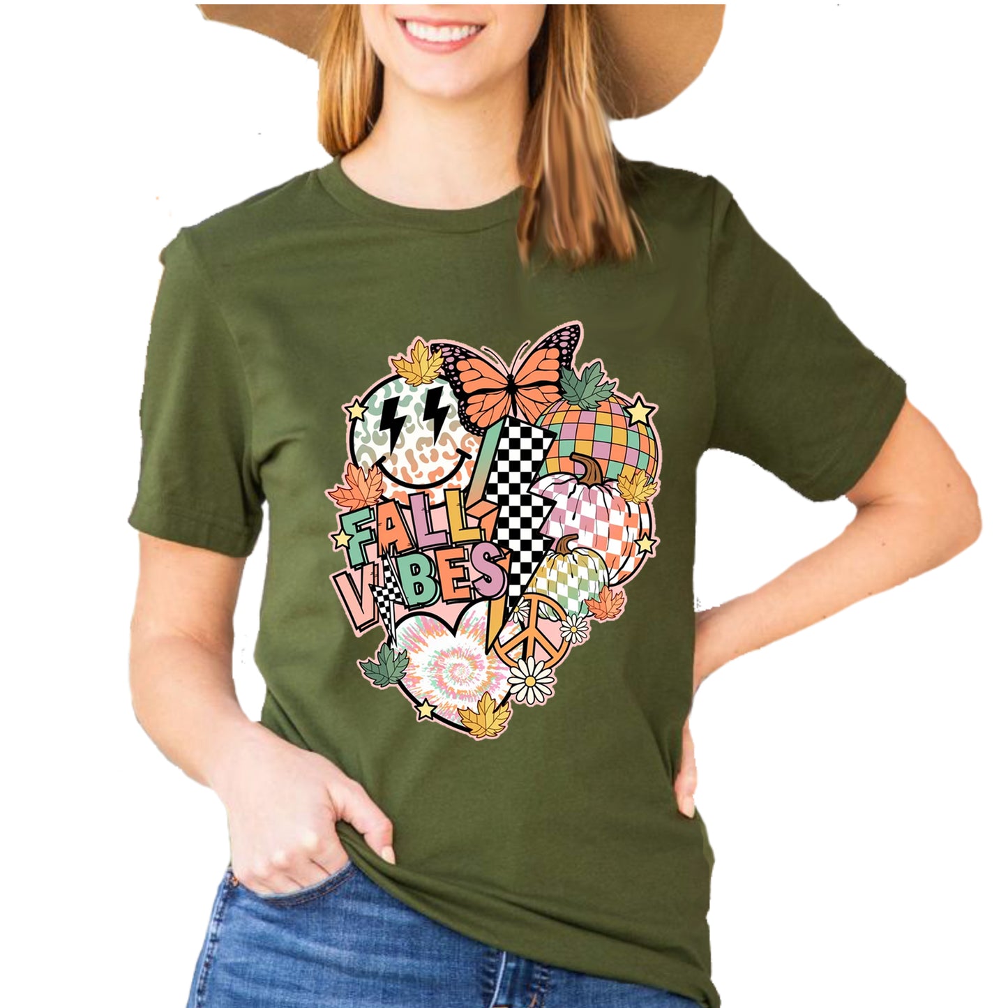 Retro Fall Smile Face Pumpkin Autumn Shirt, Unisex Casual Short Sleeve