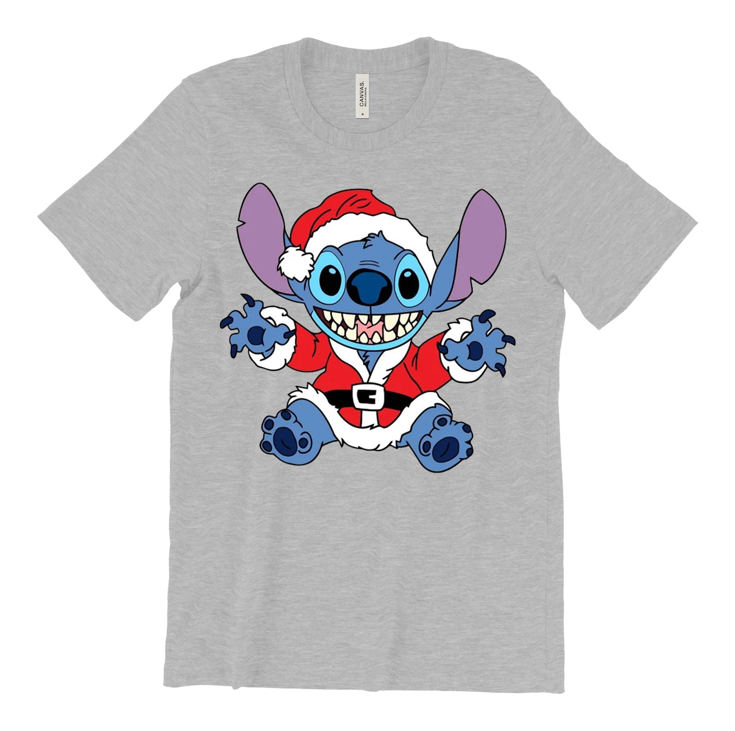 Disney Santa Stitch Christmas Unisex Graphic Design Casual Short Sleeve Shirt