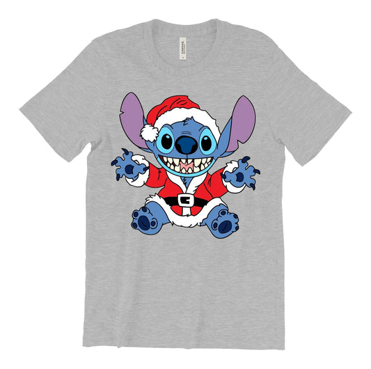 Disney Santa Stitch Christmas Unisex Graphic Design Casual Short Sleeve Shirt