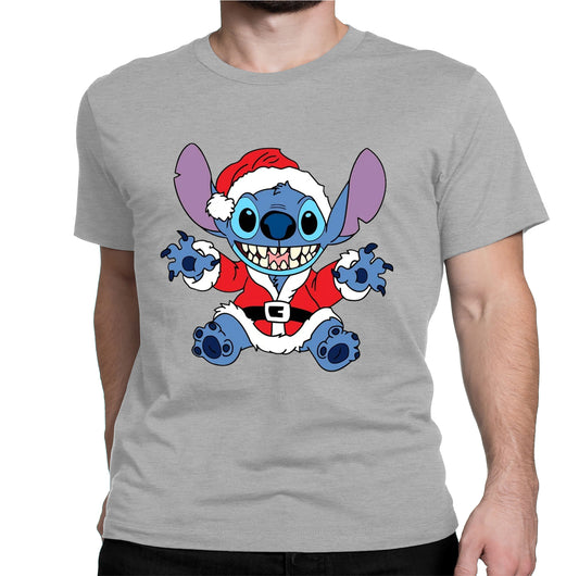 Disney Santa Stitch Christmas Unisex Graphic Design Casual Short Sleeve Shirt