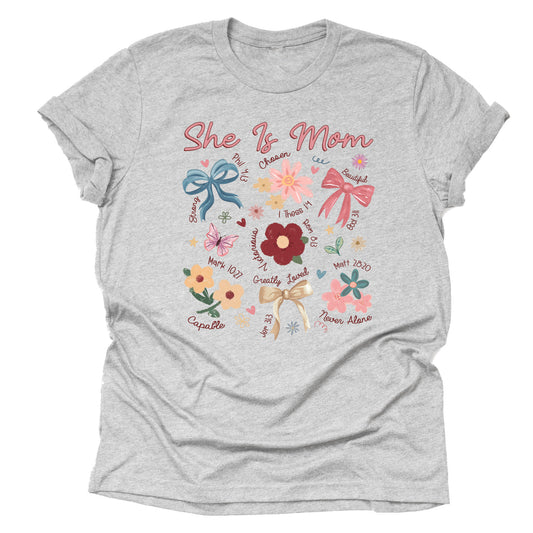 Floral She is Mom Mother's Day Flower Design Casual Short Sleeve Shirt