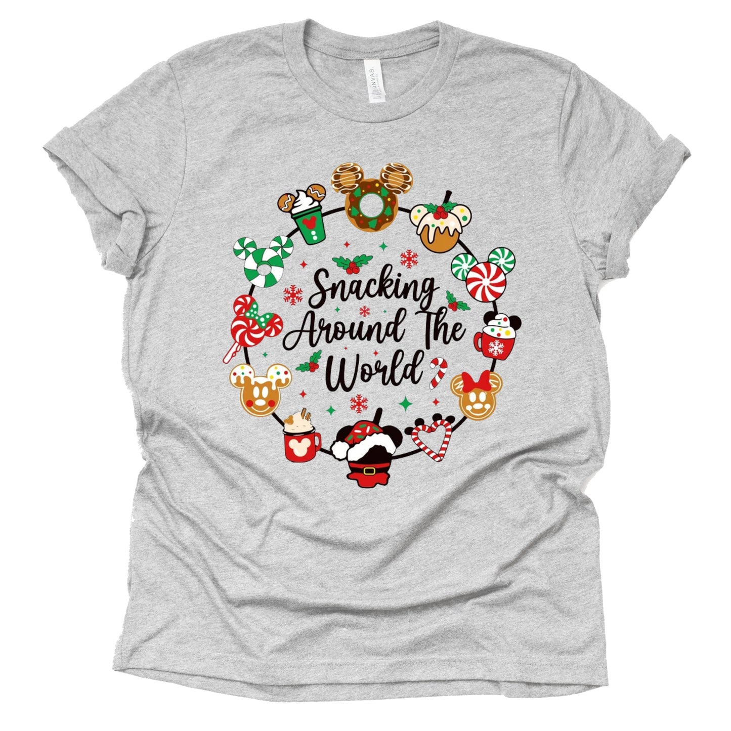 Snacking Around The World Christmas Graphic Design Casual Short Sleeve Unisex Shirt