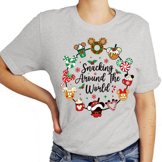 Snacking Around The World Christmas Graphic Design Casual Short Sleeve Unisex Shirt