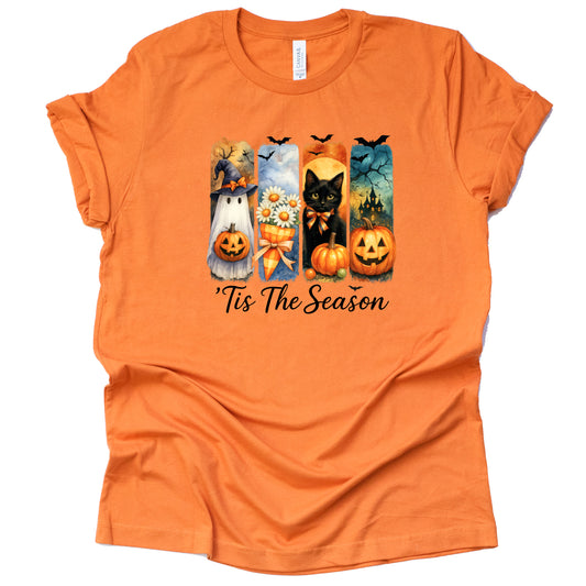 Spooky Season Tis the Season T-Shirt – Halloween Brush Stroke Graphic Short Sleeve Tee