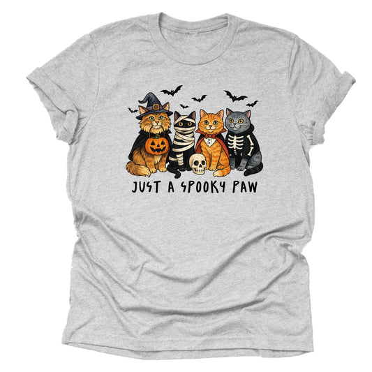 Spooky Paws Shirt – Cute Cats in Costumes Halloween Graphic Tee, Unisex Short Sleeve