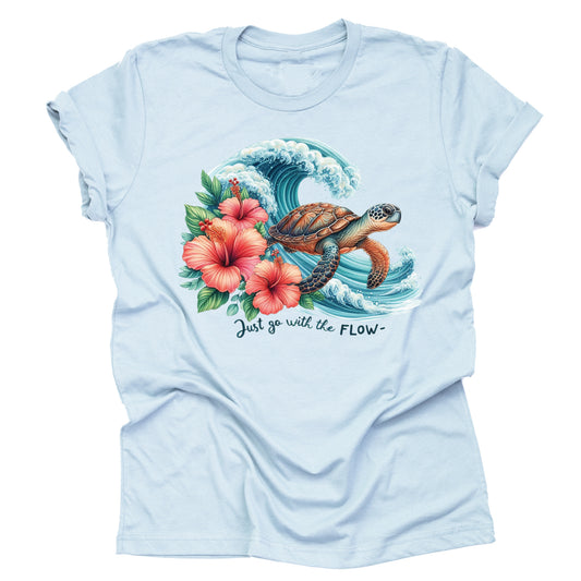 Summer Sea Turtle Waves Flowers Casual Short Sleeve Unisex T-Shirt: