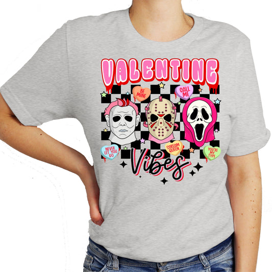 Horror Movie Valentine Vibes Graphic Design Unisex Shirt Casual Short Sleeve