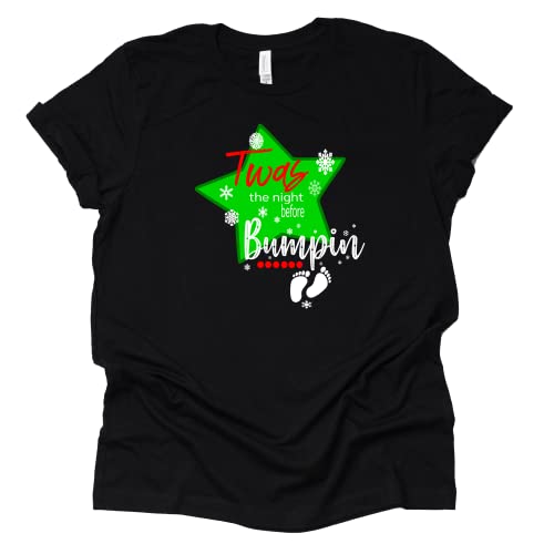 TWAS The Night Before Bumpin T-Shirt, Christmas Pregnancy Announcement Graphic Tees