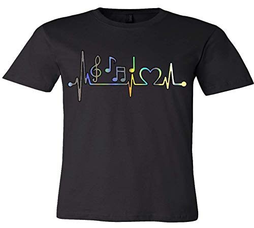 Music Frequency T-Shirt Heartbeat Music Notes Pulse Treble Clef Bass Key T-Shirt