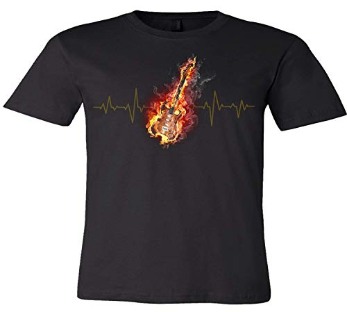 Flaming Guitar Music Frequency T-Shirt Heartbeat Guitar Music Shirt Flames Fire Notes Pulse Treble Clef Bass Key T-Shirt