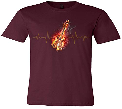 Flaming Guitar Music Frequency T-Shirt Heartbeat Guitar Music Shirt Flames Fire Notes Pulse Treble Clef Bass Key T-Shirt