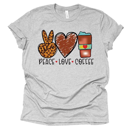 Peace Love Coffee T-Shirt for Women, Unisex Shirt, Coffee Letters Print Shirt with Funny Sayings Casual Tee Tops