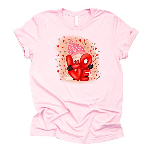 Gnome Love Valentine Shirt, Womens Valentines Day Shirt, Gnomes Shirt, Short Sleeve Causal T-Shirt