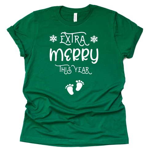 Extra Merry This Year Shirt, Christmas Pregnancy Announcement Shirt, Causal Short Sleeve