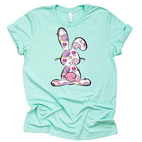 Floral Easter Bunny Shirt, Easter Shirt, Religious Tee, Pretty Bunny Shirt, Fancy Bunny Shirt, Causal Short Sleeve T-Shirt, Easter Shirt for Women