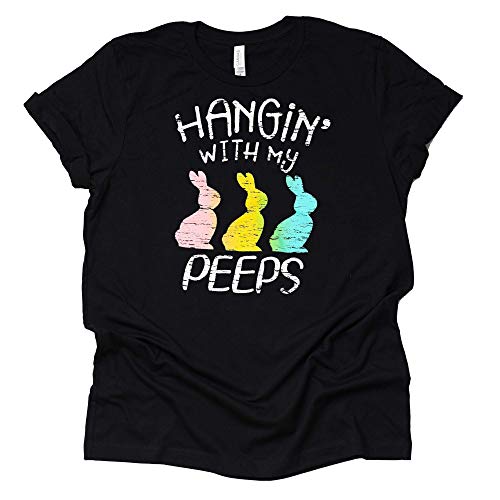 Hangin with My Peeps Shirt, Easter Shirt for Women Causal Short Sleeve T-Shirt