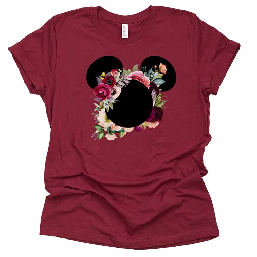 Mickey Flower Shirt, Mickey Floral Shirt Wreath T-Shirt Adult Women Ladies Boho Character Shirt