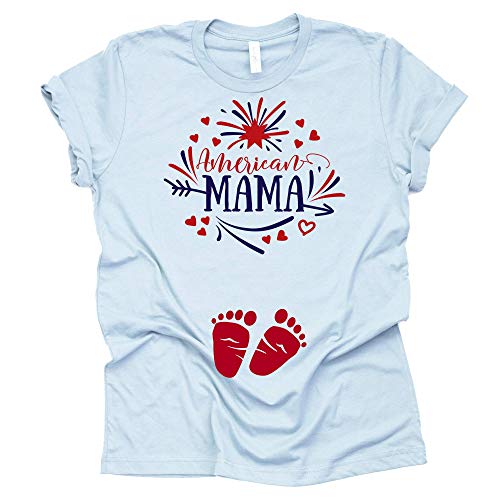 American Mama Women's 4th of July Pregnancy Announcement Shirt, Baby Reveal T-Shirt