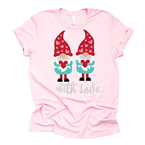 with Love Valentine Gnomes Shirt, Womens Valentine's Day Shirt, Print Short Sleeve O-Neck Casual Tops Tees Blouse