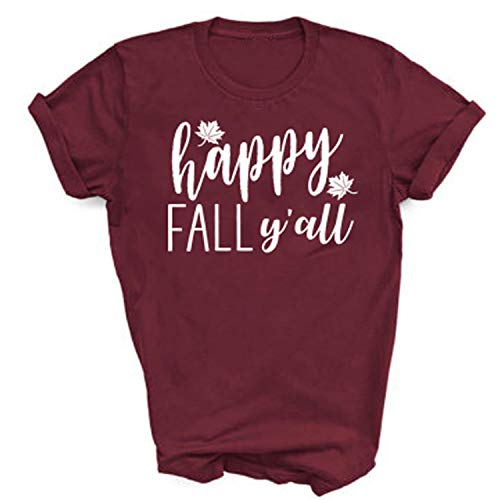 Happy Fall Y'all Shirt, Funny Print T-shirt Autumn Leaves Fall Harvest Gift T-Shirt