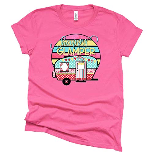 Happy Glamper Shirt, Camper Life Shirt, Camping RV Shirt, Women Summer Graphic Tees Tops Funny Unisex Short Sleeve