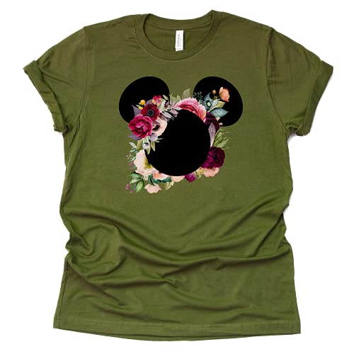 Mickey Flower Shirt, Mickey Floral Shirt Wreath T-Shirt Adult Women Ladies Boho Character Shirt