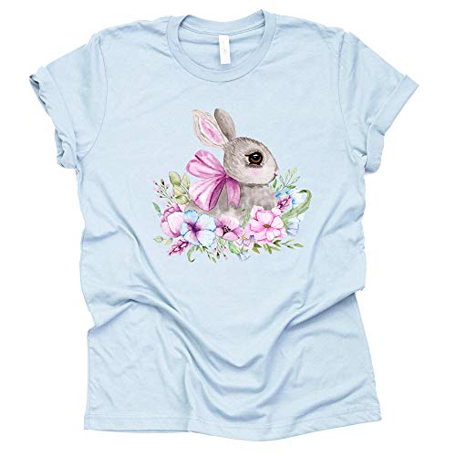 Easter Watercolor Bunny Shirt, Easter Shirt for Women Tee Causal Short Sleeve T-Shirt