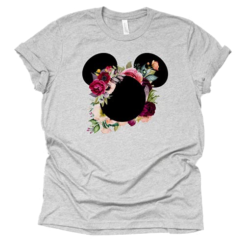 Mickey Flower Shirt, Mickey Floral Shirt Wreath T-Shirt Adult Women Ladies Boho Character Shirt